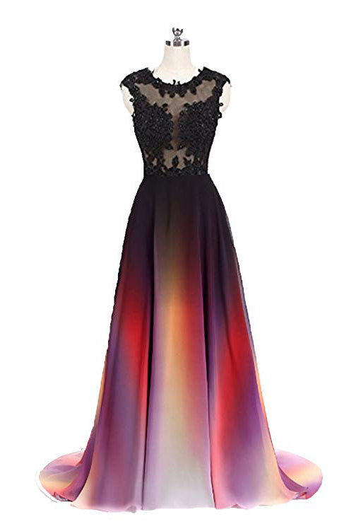 Gradient Sleeveless Ombre Prom Dress, A Line Gradient Lace Appliques Party Dress N1680