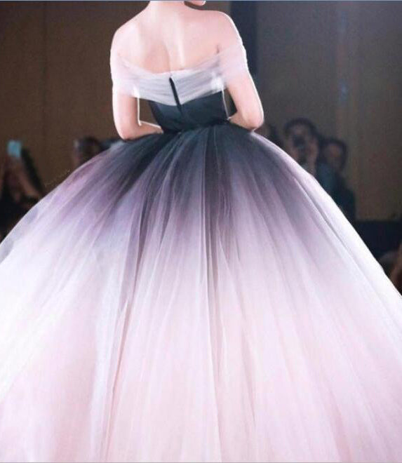 Elegent Off the Shoulder Ombre Tulle Puffy Prom Dresses Long Evening Dresses