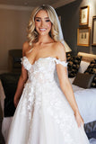 Off-the-shoulder Sweetheart Tulle Wedding Dresses with Lace N064