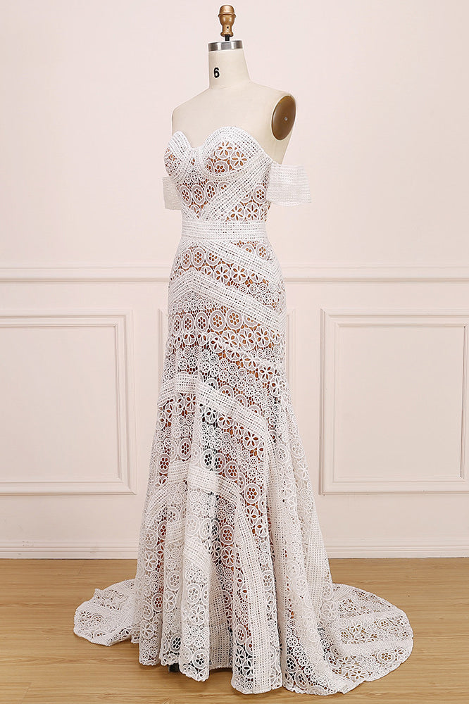 Long Sweetheart Neck Lace Bridal Dresses Beach Wedding Dresses Boho Bridal Dresses N2269
