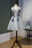 A Line Straps Lace Appliqued Tulle Short Homecoming Dresses N1976