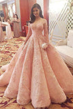 Ball Gown Gorgeous Short Sleeve Long Formal Dress, Lace Appliqued Prom Dres