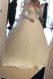 Ball Gown Long Sleeve Wedding Dresses with Lace Off the Shoulder Tulle Bridal Dresses N1113