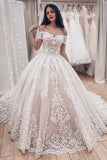 Ball Gown Off the Shoulder Wedding Dress with Lace Appliques, Gorgeous Bridal Dress N1812