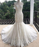 Gorgeous Mermaid Sweetheart Sleeveless Lace Tulle Long Wedding Dresses