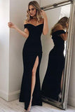 Charming Black Off-the-shoulder Split Side Evening Party Dress,Black Mermaid Prom Dress,N366