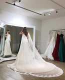 Trumpet Floor-length Sheer Sleeveless Lace Appliques Chiffon Wedding Dresses with Shoulder Yarn N410
