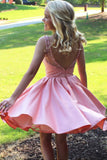 A Line Bateau Knee-Length Pink Satin Sleeveless Homecoming Dresses with Beading