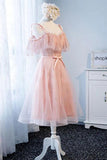 A Line Pink Tulle Lace Homecoming Dresses with Pearls N2190