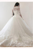 Ivory Puffy Half Sleeves Long Wedding Dresses Vintage Tulle Bateau Appliques Bridal Dresses N1384