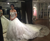 Gorgeous Ball Gown Off-the-shoulder Chapel Train Lace Wedding Dresses Bridal Dresses N467