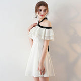 Chic Light Ivory Halter Ruffles Chiffon Short Homecoming Dresses N406