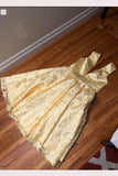 A-line Deep V Neck Sleeveless Tea-Length Prom Dress with V Back Homecoming Dress N763