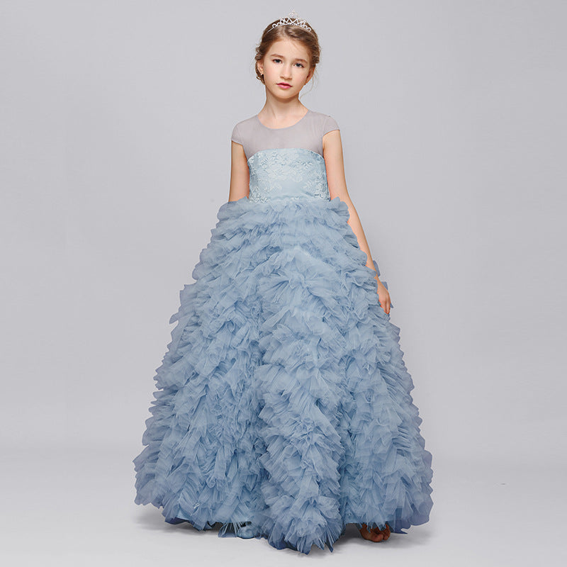 Beauty Princess Lace Cap Sleeve Tulle Flower Girl Gown