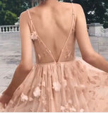Spaghetti Straps Tulle V Back Homecoming Dresses with Flowers