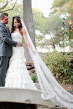 Ivory Lace Edged Cathedral Length Tulle Bridal Veil Wedding Veil, Elegant Bridal Veil