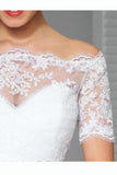 Short Sleeve Off-the-Shoulder White Lace Bridal Jacket Bridal Shawl JK007