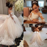 Gorgeous Long Sleeveless Appliqued Tulle Long Flower Girl Dresses with Bow F038
