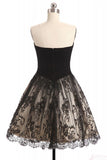 A Line Sweetheart Black Short Strapless Lace Homecoming Dresses