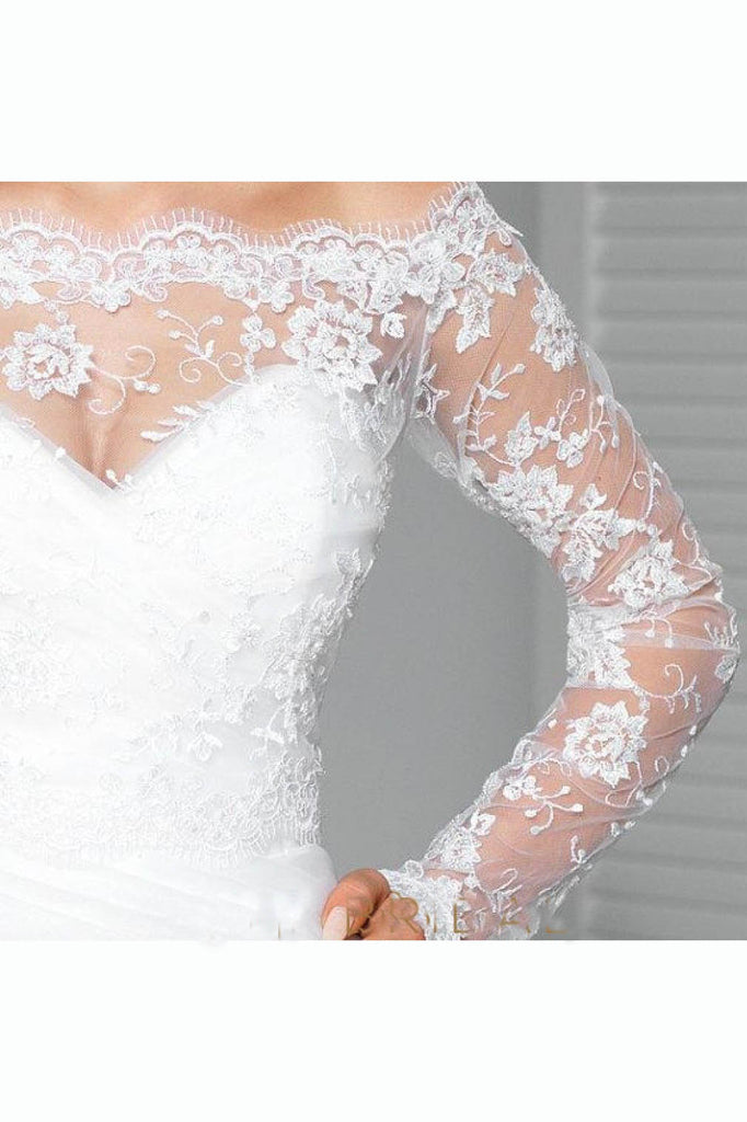 Lace Appliqued Long Sleeve Off-the-Shoulder Bridal Shawl Sexy Wedding Shawl JK004