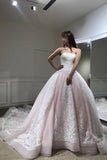 Gorgeous Ball Gown Baby Pink Lace Appliques Wedding Gown Princess Bridal Dresses N412