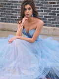 Long Prom Dresses A Line Sweetheart Appliques Floor Length Tulle Prom Dresses N1300