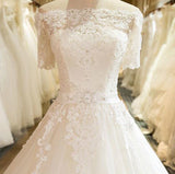Floor Length Puffy Wedding Dresses Off-the-shoulder Ball Gown Lace Ivory Bridal Gown N1255
