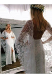 Ivory Boho Wedding Dresses with Batwing Sleeve Lace Rustic Backless Wedding Dresses N2014