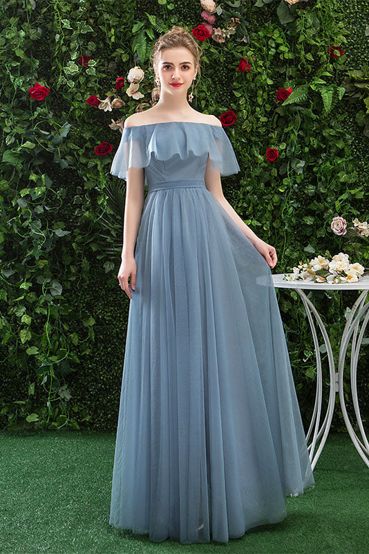 Off the Shoulder Tulle Long Prom Dresses Bridesmaid Dresses N2320