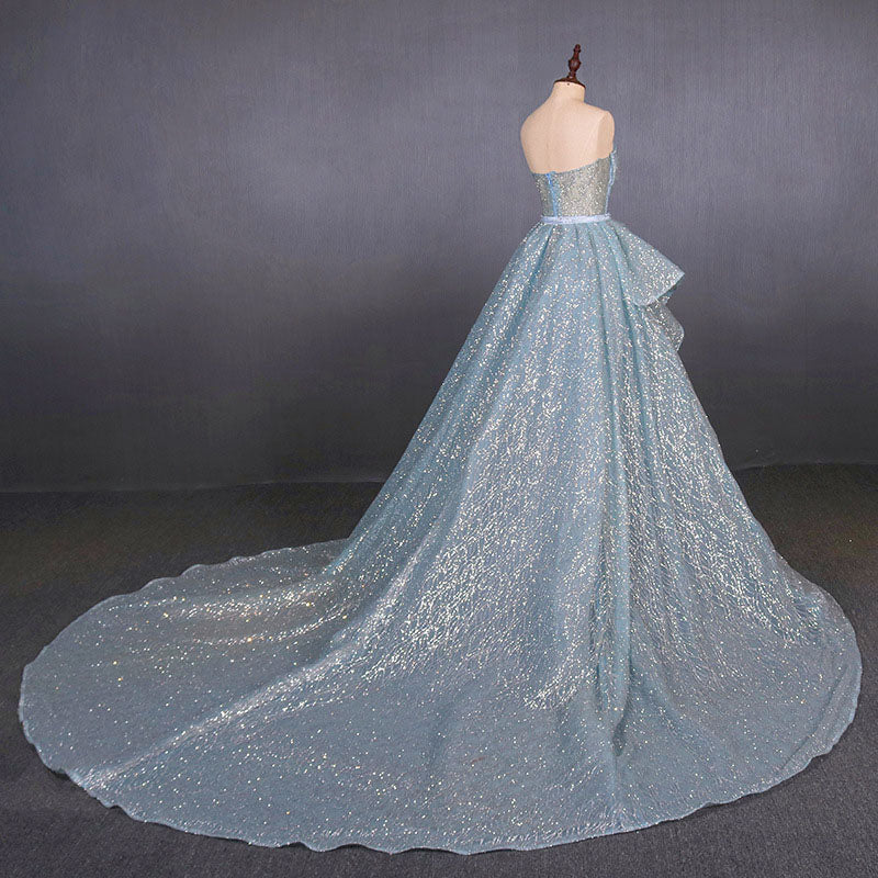 Gorgeous Strapless Glitter A Line Evening Dresses with Detachable Train N2335