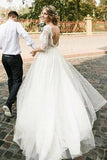Puffy Half Sleeves Backless Wedding Dresses Floor Length Long Beach Wedding Dresses N2250