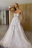 A Line Sweetheart Tulle Wedding Dresses with Appliques N033