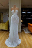 A Line Party Dress Sparkling Gorgeous White Sequins Strapless Prom Dress PD0527