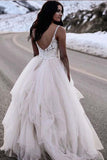 Charming Straps Lace Top Backless Tulle Asymmetrical Ivory Wedding Dresses N1264