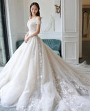 Ball Gown Off the Shoulder Lace Appliqued Wedding Dresses Ivory Bridal Dresses N2586