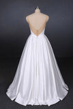 Straps White Satin Wedding Dresses Floor Length Satin Backless Bridal Dresses N2356