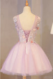A Line Pink Tulle Beading Homecoming Dresses with Flowers N1030