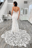 Spaghetti Straps Mermaid Lace Wedding Dresses with Sweep Train N022