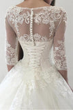 Ivory Puffy Half Sleeves Long Wedding Dresses Vintage Tulle Bateau Appliques Bridal Dresses N1384