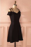 Strap Black Short Satin Ruched Homecoming Dress N1011