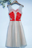 A Line V-Neck Appliqued Homecoming Dresses with Flowers N1020