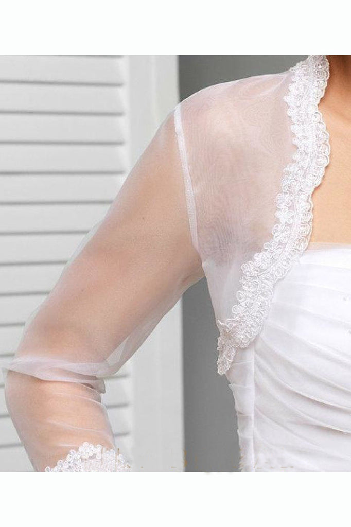 3/4 Sleeve Illusion Organza Bridal Jacket Scalloped Lace Top Sheer Wedding Jacket with Lace JK011