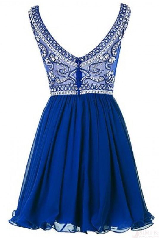 A Line Royal Blue Beading Bodice Chiffon Homecoming Dresses N1050