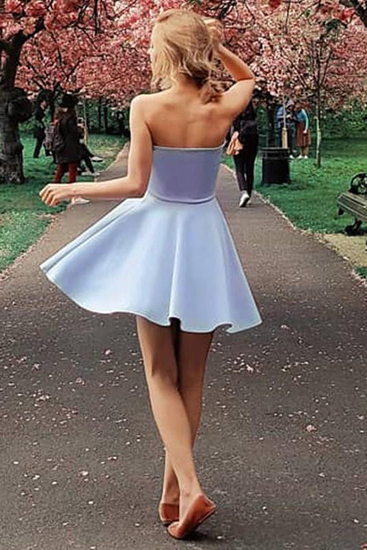 Lavender Strapless A Line Homecoming Dresses N1076