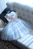 Beautiful Sweetheart Tulle Graduation Dresses with Flower A Line Strapless Cute Homecoming Dresses N916