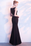 Black Mermaid Long Evening Dresses with Side Slit Floor Length Prom Dresses with Beads N1419