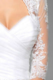 White 3/4 Sheer Sleeve Bridal Cape Scalloped Lace Top Lace Appliqued Wedding Wraps JK015