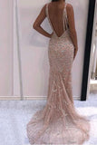 Sexy Deep V Neck Prom Dresses with Beading Sparkly Evening Dresses N1432