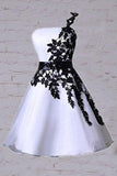 One Shoulder Strapless Black and White Short Homecoming Dresses