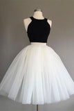 Two Piece Knee Length Ivory Tulle Dresses with Black Top Homecoming Dresses N1079